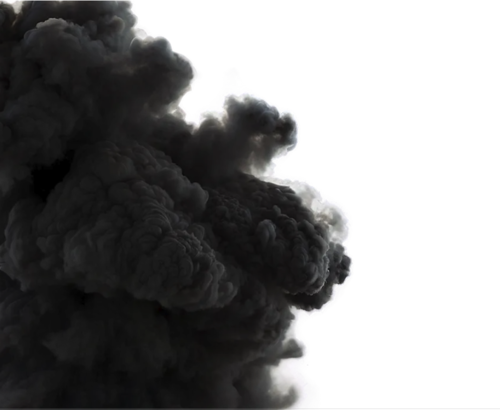 Some black smoke, which is really dense, is displayed on the left side of the image, while the rest of the picture is white.